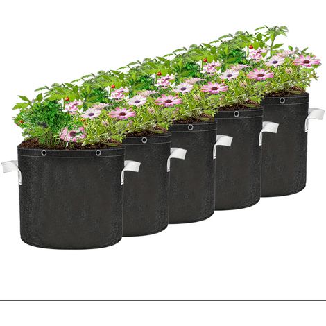 Lot De 5 Sacs De Plantation De 30 L, en Tissu RéSistant, Grande Capacité, RéUtilisables, avec PoignéEs et Anneaux Polyvalents - pour Fruits, Fleurs, Tomates, Fraises (1/5)