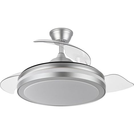 Ventilateur DC 72 W, 6120 lm, couleur argent, 110°, 3 pales, 3000-4000-6000 K, télécommande, minuterie et mémoire pour climatisation et confort. (1/2)