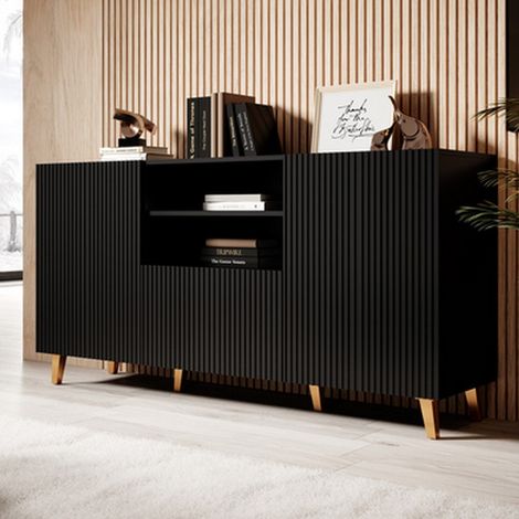 Buffet design noir 150 cm 2portes 1 tiroir Gustave (1/5)
