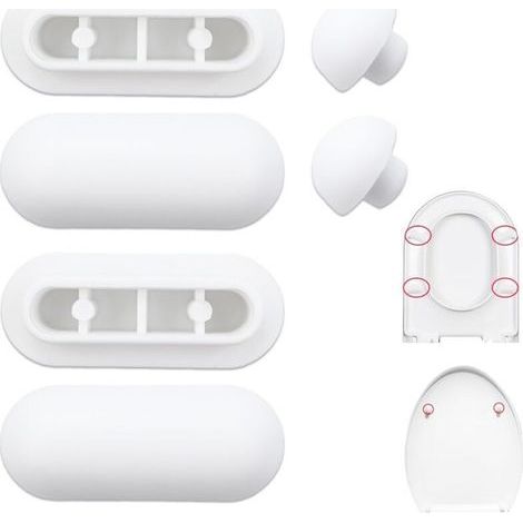 6 Pièces Tampon Abattant WCPatin Abattant WCTampons pour Abattant de WCPare-chocs de Siège de ToiletteAmortisseur WC4 Tampons Anneaux+2 Tampons Couvercle(Blanc) (1/4)