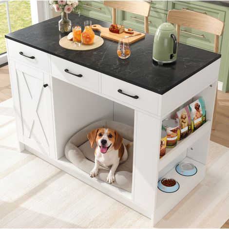 Meuble de cuisine îlot avec 3 tiroirs, range-épices, blanc 120 x 60 x 90 cm DESVIAE (1/5)