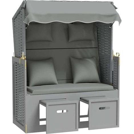 Maison Exclusive - Strandkorb mit Kissen Poly Rattan und Massivho (1/5)