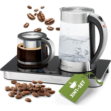 Station à thé et à café Bouilloire 1,7 litre Théière Verre 0,8 litre Fonction maintien au chaud Réglage de la température et panneau de commande tactile à capteurs PC-TKS 1056 (1/5)