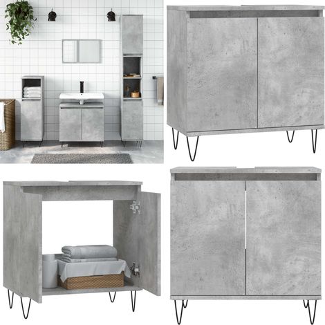 Armoire de bain gris béton 58x33x60 cm bois d'ingénierie - Meuble De Salle De Bain - Armoire De Salle De Bain - Rangement Salle De Bain - Meuble Design - Style Industriel - Home & Living (1/5)