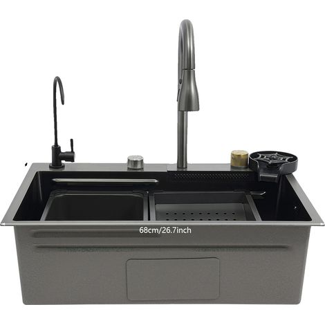 Évier de cuisine en acier inoxydable, design moderne gris fusil, utilisation efficace de l'espace (1/2)