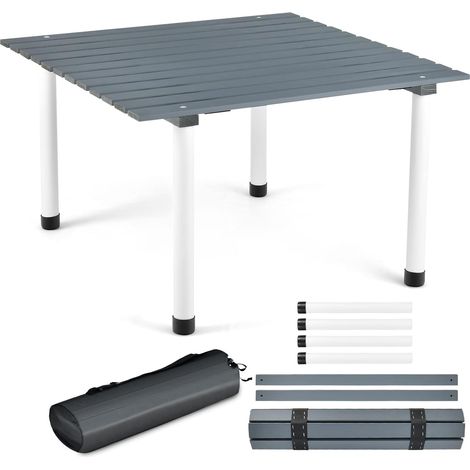 COSTWAY Table de Camping Pliante avec Plateau Enroulable, Table de Pique-Nique Portable Fait en Bois de Sapin avec Sac de Transport, pour Plage Pêche Barbecues 69 x 69 x 42 cm (Gris) (1/5)