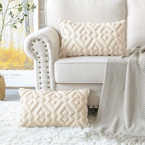 2 Pieces Doux Peluche Laine Courte Velours Décoratif Housses de Coussin Luxe Style pour Canapé Chambre - Modernes Forme,30x50cm (1/4)