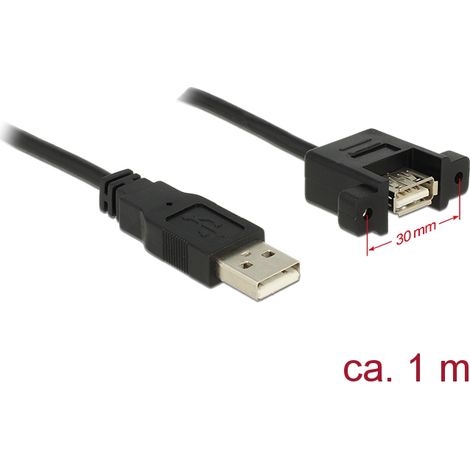 Delock Cable USB 2.0 Type-A male  USB 2.0 Type-A female panel-mount 1 m
