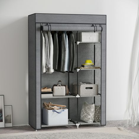 Armoire pliable en tissu, penderie portable avec 6 étagères et 1 tringle pour chambre, 103 x 43 x 162,5 cm, gris foncé