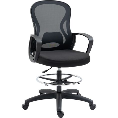 Chaise de bureau ergonomique haute, fauteuil en filet noir réglable en hauteur, pivotant avec repose-pieds (1/5)