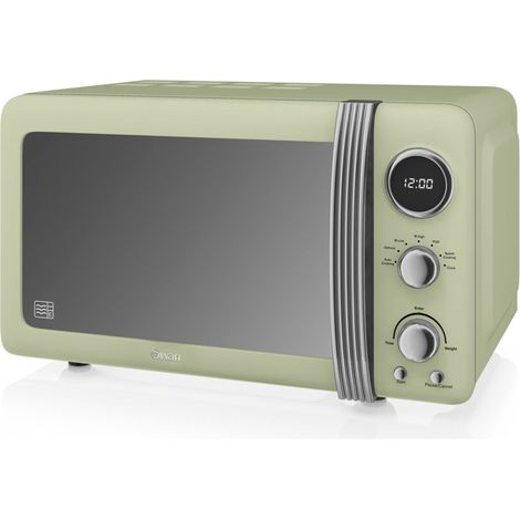 Micro-ondes numérique 20L 800W – 5 niveaux de puissance – Minuterie 60 min – Décongélation – Design rétro vert – Swan - SM22030GN