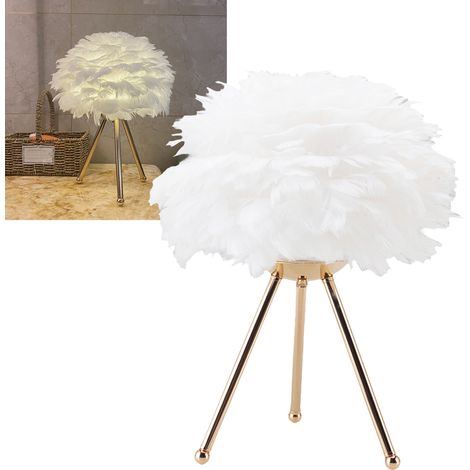 Lampe de table en plumes, rechargeable par USB, lampe de chevet pour chambre à coucher, veilleuse créative en plumes d'oie, lampe de table décorative chaleureuse pour chambre nuptiale, blanche. (1/5)