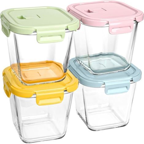 4 Pièces 960Ml Récipients À Soupe En Verre Avec Couvercle,32Oz Carrés Bol Hermétique Et Étanche Coupes De Charcuterie De Qua[CA33] (1/5)