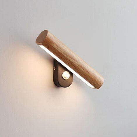 Applique murale d'intérieur en bois avec détecteur de mouvement, rotation à 360°, blanc chaud, lampe de chevet, pour salon, chambre à coucher (1/5)