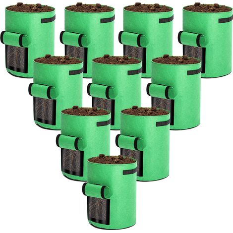 SWANEW 10 Pièces 7 Gallons Sac de Plantation de Terre avec Poignée Fixe Sacs à Plantes de Pommes de Terre avec Fenêtre Velcro Visible pour Planter Pommes (1/5)