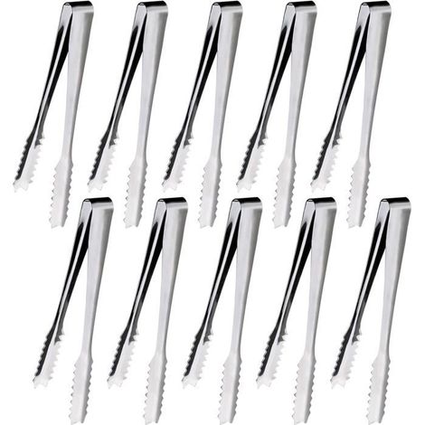 Pinces de cuisine Lot de 10 Acier inoxydable Prise ferme Idéales pour buffet et bar 15,2 cm Argent (1/5)