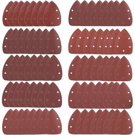 Triangles de Ponçage,Lot de 80 Mouse Patins Abrasifs 5 Trous Feuilles Abrasives Papier de Verre Granulométrie 40/60/80/100/120/180/240/320/400/800 pour le Ponçage Polissage (1/5)