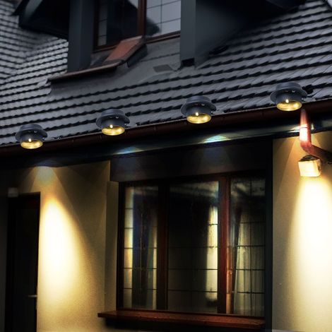 Dachrinnenleuchte Solarlampe anthrazit Wandlampe Klemme Außenleuchte Zaunlampe, Metall Kunststoff, LED warmweiß, L 16 cm, 4er Set