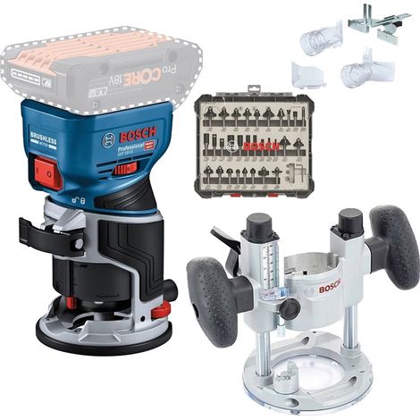 Bosch GKF 18v Brushless Cordless Palm Router Trimmer Plunge Base +30P Cutter Set (1/5)
