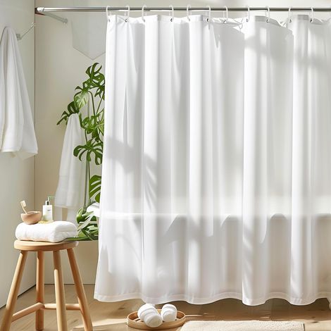 Duschvorhang, strapazierfähiger Duschvorhang aus Polyestergewebe, wasserdicht, waschbar, weißer Badezimmervorhang, 180 cm breit x 200 cm hoch (1 Paneel)
