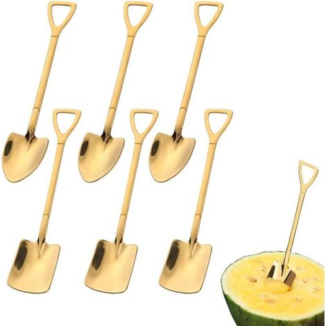 6 cuillères en Acier Inoxydable, Pelle créative en Forme de Pelle, cuillère Rouge, cuillère à pastèque, thé au Lait, café, cuillère à Sucre, crème glacée, cuillère à Dessert (doré) (1/5)