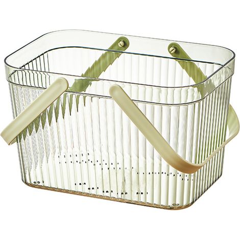 Panier de rangement pour salle de bain, élégant, à rayures transparentes, grande capacité, avec poignée, vert. (1/5)