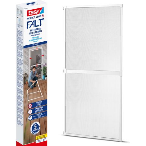 tesa Insect Stop FALT Tür - Faltbarer Alu-Rahmen mit Fliegengitter für Türen - mit verstellbarem Teleskoprahmen - Weiß - 80 cm x 170 cm bis 100x cm x 220 cm (1/9)