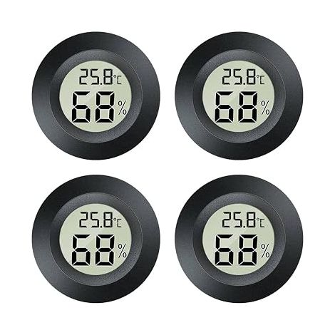 Mini hygromètre 2 en 1, 4 mini thermomètres numériques LCD - Pour l'intérieur et l'extérieur - Pour serre, cave, rond - Noir (1/5)