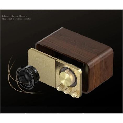 Radio FM Portable Rétro en Bois, Récepteur Radio Vintage, Caisson de Basses Sans Fil, Haut-Parleur Bluetooth, Boîte de Son (1/5)