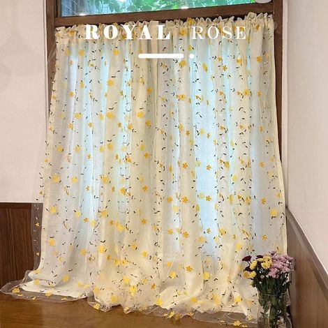Plantes Et Fleurs Brodées Rideaux Transparents en Dentelle, 140x220 cm , Double Couche à Poche à Tige Filtrant La Lumière (1/5)