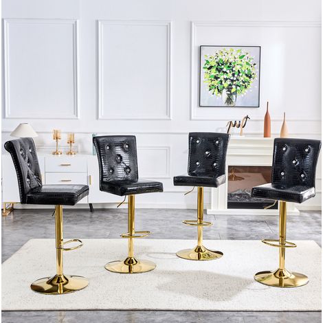Set di 4 sgabelli da bar 45x45x125 cm in PVC nero, facile da montare per sala da pranzo FloraGrace (1/5)