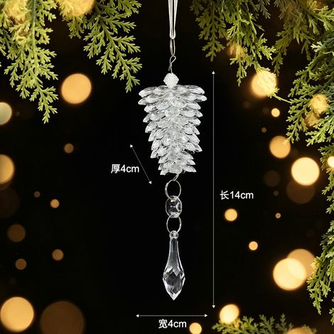 Pendentif pomme de pin acrylique de Noël, décoration de fête, ornement de sapin de Noël en cristal
