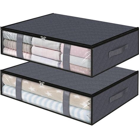 Sac de rangement pour couette en non-tissé, grande capacité, organisateur de lit portable renforcé, 100 x 50 x 18 cm, ensemble court de 2 pièces 60 x 45 x 15 cm (1/5)