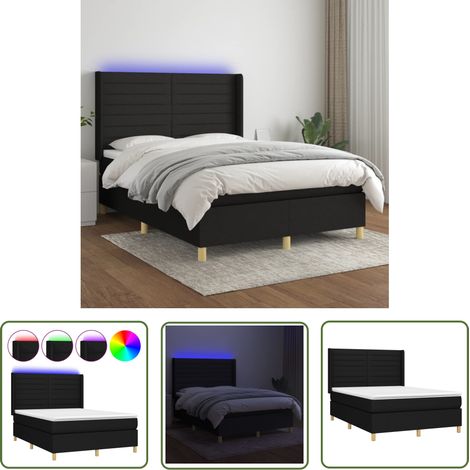 The Living Store Boxspringbett mit Matratze & LED Schwarz 140x200 cm Stoff - Boxspringbett - Doppelbett - Schlafsofa - Bettenrahmen - Lattenrost (1/5)