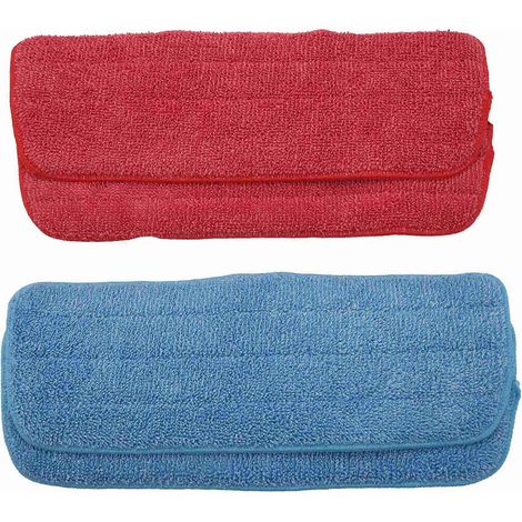 Set mit 4 Ersatz-Mikrofaserköpfen für Fransenmopps, trocken oder nass verwendbar, blau und rot. (1/5)