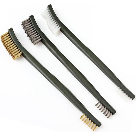 Mini Wire Brush Set - Brass Stainless Steel Nylon - For Rust Paint Welding Slag Cleaning - 3 Pieces (1/5)
