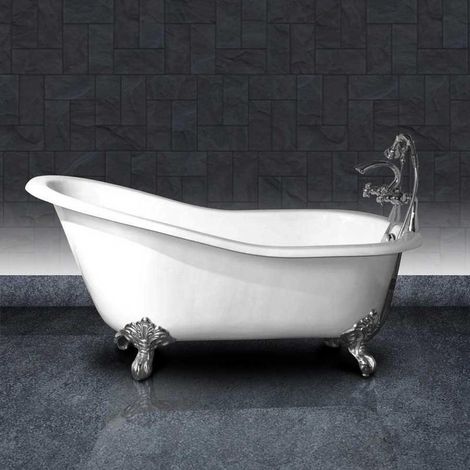Vasca da bagno freestanding in ghisa stile classico con piedini ASHFORD bianca 146 cm Piedini cromati