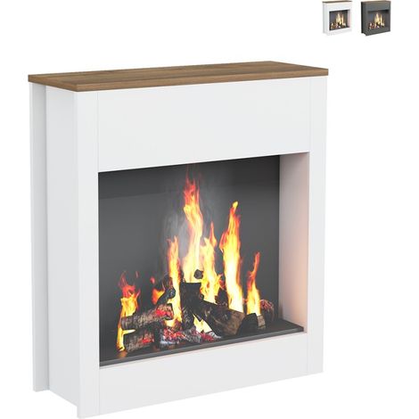 Cadre en bois décoratif pour cheminée électrique au sol Buren - Blanc (1/5)