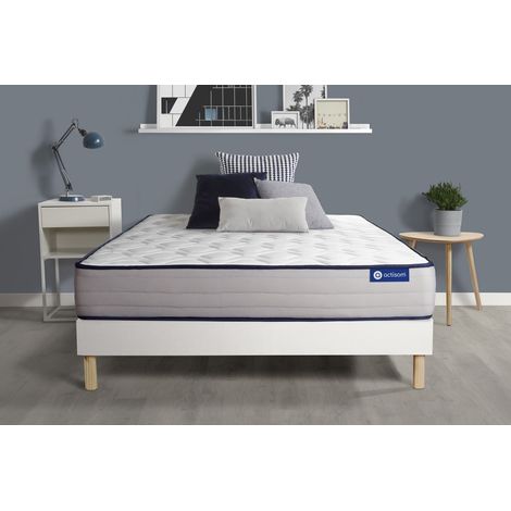Ensemble matelas Ressorts ensachés et Mémoire de forme ACTIFLEX FORM 90x200 cm 5zones de confort + sommier KIT blanc (1/5)