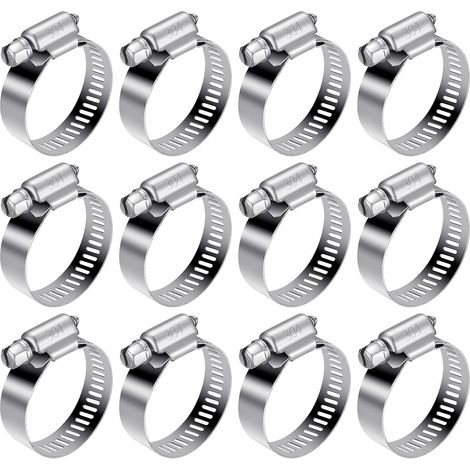 BEBUSINGOTO 12 Stück verstellbare Schlauchschellen, 21–38 mm, Schraubklemmen aus Edelstahl 304 für Wasserrohre, Gastanks, Automobilrohre