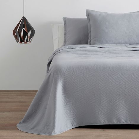 Colcha/Cubrecama de algodón reciclado Lines color Perla para cama de 150 cm. Incluye dos fundas de cojín (1/3)