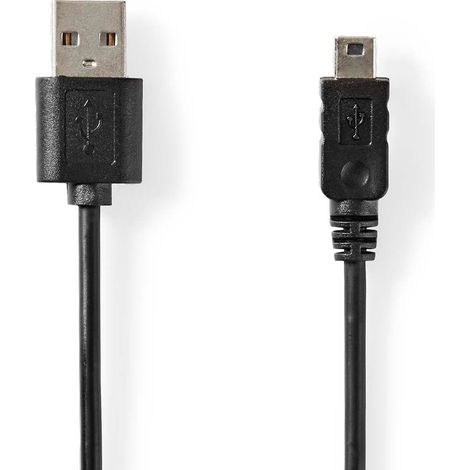 Cable USB  USB 2.0  USB-A Hane  Mini Hane de 5 pines  480Mbps  Níquel plateado  2,00 metros  Redondo  PVC  Negro  Etiqueta