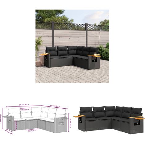 Salon de jardin 5 pcs avec coussins noir résine tressée - Ensemble Salon De Jardin - Canapé Extérieur - Meuble De Jardin - Rotin Synthétique - Résine Tressée - Home & Living (1/3)