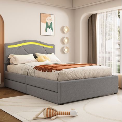 Cama tapizada 90x200 con LED y cabecero ajustable OKMYHOME (1/5)