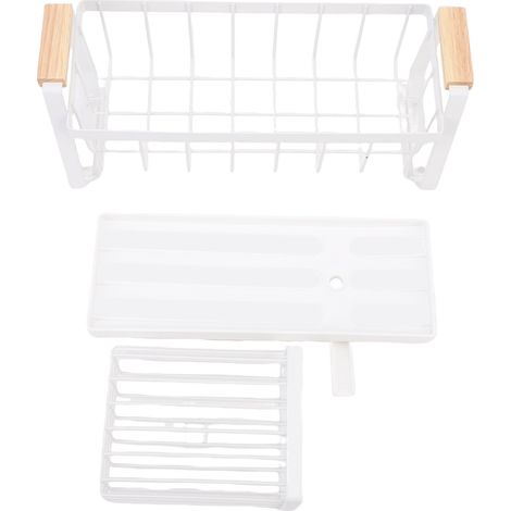 Organizzatore per lavello, porta spugne da appoggio per piano cucina con vassoio di scolo in acciaio al carbonio bianco. (1/5)