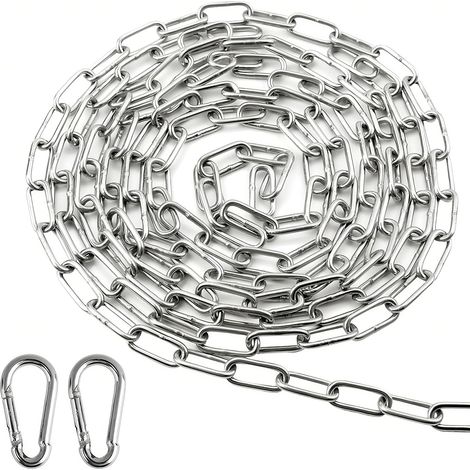 Chaîne d'extension pour fauteuil suspendu - 1,5 m - Chaîne en acier inoxydable - Chaîne en acier inoxydable de 3 mm - Avec 2 mousquetons - Chaîne à maillons en acier rond pour suspension (1/5)