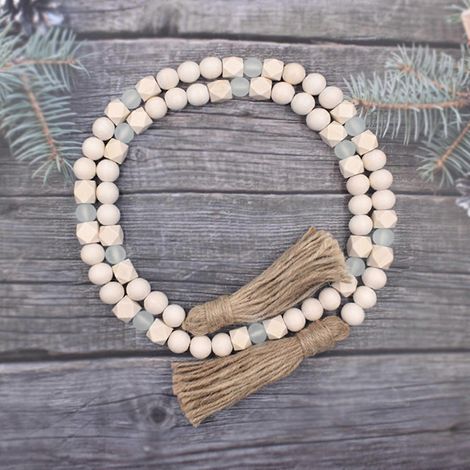 Guirlande de perles en bois créative avec pompons, artisanat géométrique en bois et perles acryliques transparentes aux couleurs bonbon, décoration rustique pour table à étages de style ferme (1/4)