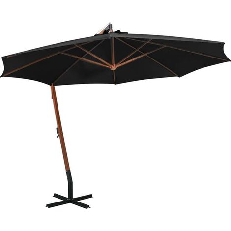 Parasol Déporté Noir Bois massif - Grand Ombrage Sans Mât Central-x (1/5)