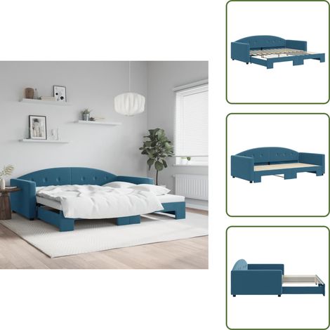 Doppelbett - vidaXL Tagesbett Ausziehbar Blau 100x200 cm Samt - Samt (1/5)