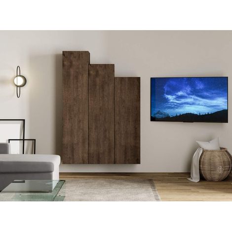 Meuble TV suspendu bois noyer Isika L 120cm - 3 pièces (1/3)